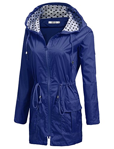 Unibelle Waterproof Lightweight Rain Jacket Active Outdoor Hooded Raincoat for Women, Navy Blue, X-Large