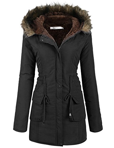 Meaneor Women's Hooded Warm Winter Faux Fur Lined Parkas Long Coats, Black, XXL