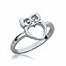 Rhodium Plated Sterling Silver Heart Owl Engagement Band Ring
