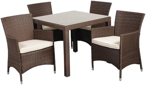 Atlantic 5-Piece Grand New Liberty Deluxe Square Wicker Dining Set, Brown with Off-White Cushions