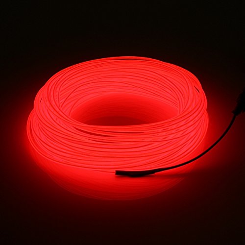 MASUNN 20M EL Led Flexible Soft Tube Wire Neon Glow Car Rope Strip Light Xmas Decor DC 12V-Red