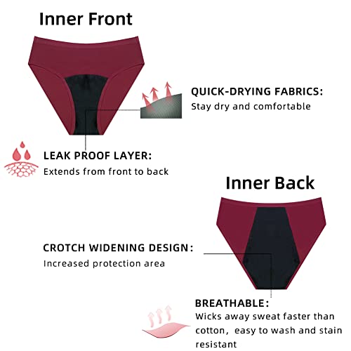 Women Period Underwear Heavy Flow High Waisted Menstrual Panties with 55ml High Absorbency