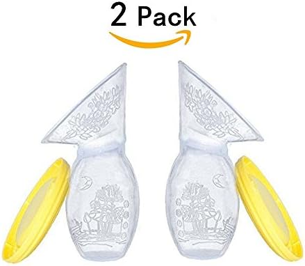 Silicone Breastfeeding Manual Breast Pumps Milk Pump Suction with Lid,Breast Milk Saving Made Easy-2Pack (Yellow)