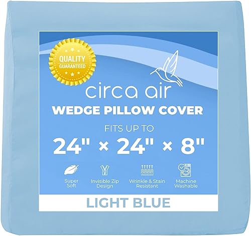 Circa Air Wedge Pillow Cover - Ultra Soft, 100% Microfiber Wedge Pillow Case (24x24x8), Zip Cover, Machine Washable, Light Blue
