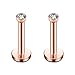 Ruifan 316L Stainless Steel 2mm Round CZ Gem Internally Threaded Labret Monroe Lip Ring Tragus Nail Helix Earring Stud Barbell Piercing Jewelry 16G 2pcs (Rose Gold)