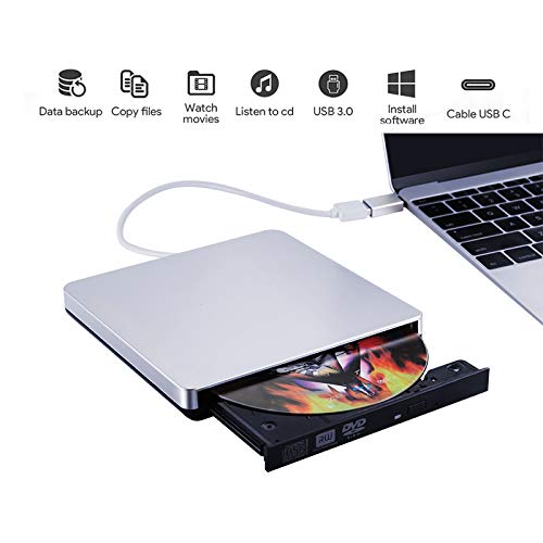 Guamar External CD DVD Drive USB3.0 USB C Superdrive External CD DVD+/- RW Burner Writer Optical Drive Compatible with Mac/MacBook Pro/Air/iMac/Laptop/Windows10 - Thumbnail 2