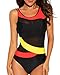 Funnygirl Women's One Piece Mesh Splicing Stripes Color Block Swimsuit Backless Fashion Beach Swimwear Bathing Suit
