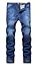 Men's Blue Loose Fit Stretch Washed Straight Leg Denim Jeans Pants