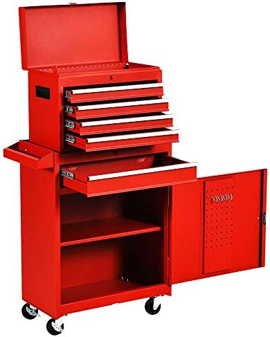 Big Lighting Deals Removable Tool Chest,5-Drawers Tool Box,Tool Chest with Wheels (2PCS Lockable) and Drawers,Tool Storage with Tray and Cabinet,Organizer(red