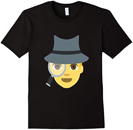 Mens Emoji T Shirt Spy Detective Magnifying Glass Hat Private Small Black