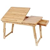 SONGMICS Bamboo Lap Desk Adjustable Breakfast Serving Bed Tray Tilting Top Drawer ULLD01N (Kitchen)