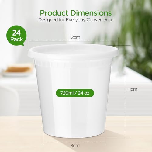 VINATO Airtight Food Containers, 24pcs 720ml/24oz Deli Food Containers with Lids, Reusable, BPA Free, Dishwasher and Microwave Safe