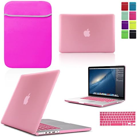 LOVE MY CASE / BUNDLE PINK Hard Shell Case with matching KEYBOARD Skin and NEOPRENE Sleeve Cover for 15-inch Apple MacBook PRO with Retina Display A1398 [Will only fit MacBook PRO Retina Display Models - NO CD/DVD DRIVE]