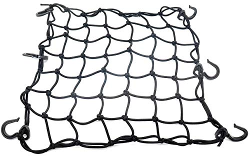 Y.A. LOTUS Motorcycle Cargo Net Black, 15" x 15" Stretch to 30" x 30", Featuring 6 Adjustable Hooks & Tight 2"x2" Mesh, 6 Metal Carabiners Included, for Motorcycle, Surfboard, Bicycle, SUV, Roof