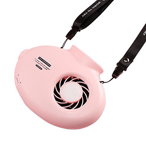 WK Portable Necklace Fan with Nylon Neck Strap and Adjustable Switch - Rechargeable Cooling Fan Equipped with Two Sponges to Release Perfume and Cooling Air（Pink）
