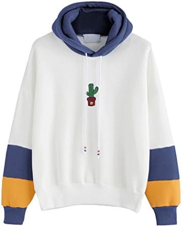 YWSiwa Women's Cute Cactus Print Hoodie, Stitching Color Long Sleeve Sweatshirt