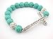 Bocar Metal Rhodium Plated Sideway Crystal Cross Simulated Turquoise Beaded Stretch Bracelet Bangle for Women Hot (ZP-bracelet)