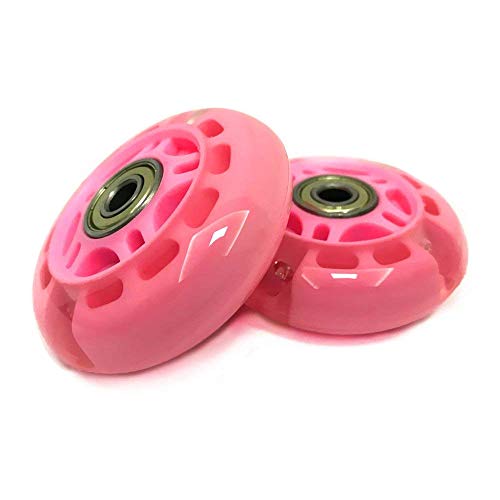 AOWISH 2-Pack Light Up Inline Skate Wheels 70mm, LED Flashing Adjustable Roller Skates/Rollerblades Replacement Wheels with ABEC-7 Bearing for Kids - Color Pink