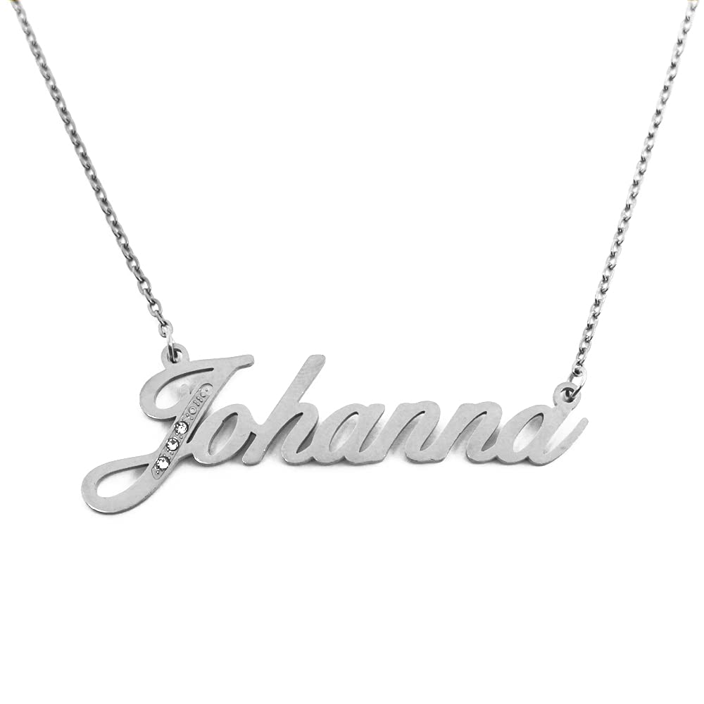 Kigu Name Necklace Johanna - Silver Tone - Custom Name Necklace - Personalised Jewellery for Ladies- Customised Jewellery for Girls- Custom Pendant Johanna