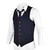 VOBOOM Men's Slim Fit Herringbone Tweed Suits Vest Premium Wool Blend Waistcoat (Navy Blue, S)