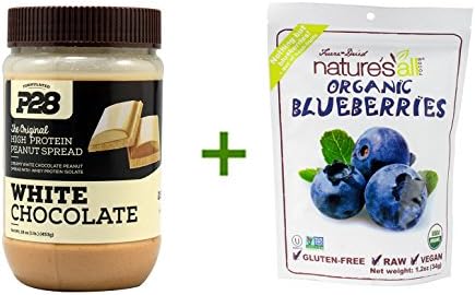 P28 Foods High Protein Peanut Spread White Chocolate -- 16 oz, (2 PACK), Nature's All Foods Organic Freeze-Dried Raw Blueberries -- 1.2 oz