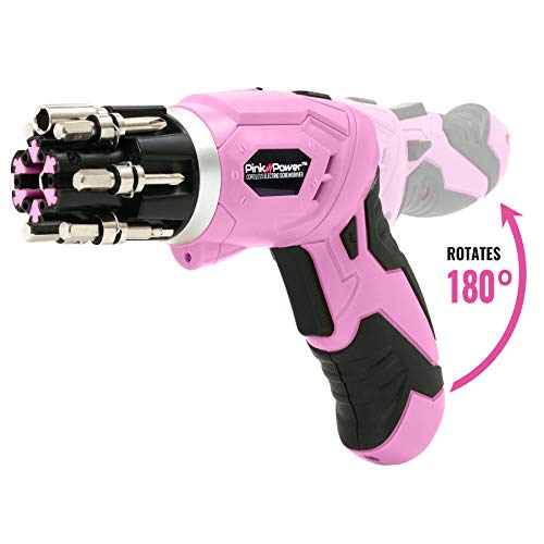 Pink Power 3.6 Volt Rechargeable Cordless Electric Screwdriver Kit with Built-in Bit Set & Bubble Level (Certified Refurbished)