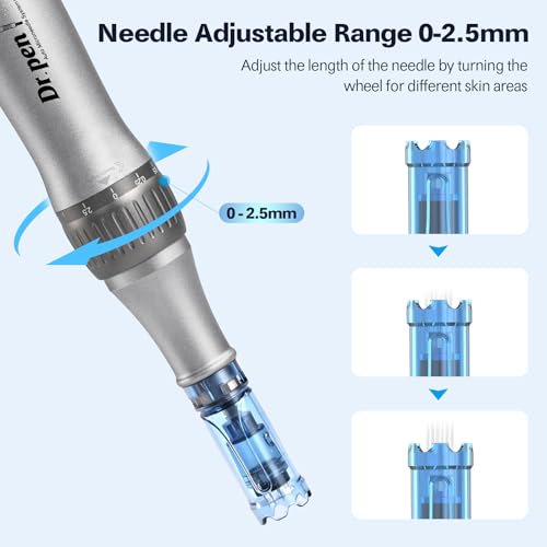 Microneedling Pen M8S, Professional Dr.pen Wireless Dermapen with 6pcs 12PIN 36PIN Replacement Cartridges Needles, 6 Speed Levels 0.25-2.5mm Adjustable