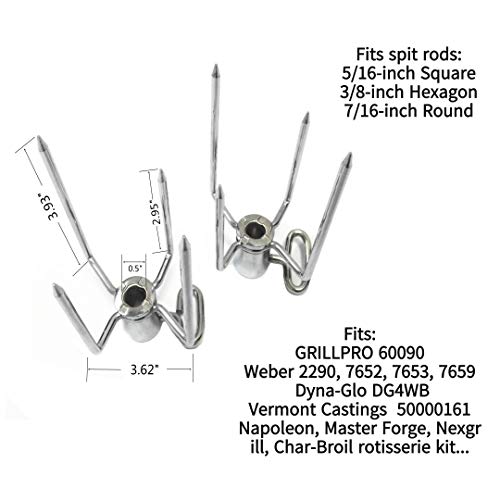 BBQSTAR BBQ Grill Rotisserie Spit Meat Forks Replacement 4ProngFits for er Grill Pro 5/16