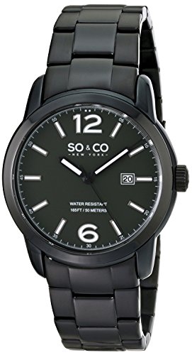 SO&CO New York Men's 5011B.3 SoHo Quartz Date Grey Dial Stainless Steel Black Watch