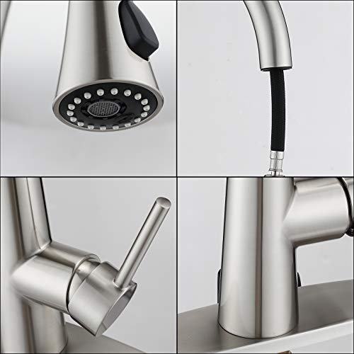 Pull Down Kitchen Faucet with Sprayer, Commercial Single Lever Sink Faucet, Stainless Steel Faucet for Kitchen Sink, Single Handle Single Hole Brushed Nickel Kitchen Faucets with Pull Down Sprayer