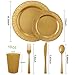 IOOOOO 150 Pieces Gold Plastic Plates, Silverware and Gold Disposable Cups, Lace Design Plates Includes 25 Dinner Plates 10.25