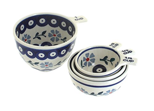 Blue Rose Polish Pottery Blue Violet Measuring Cup Set