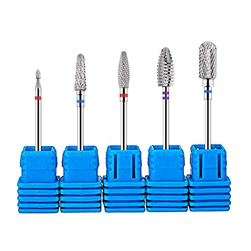 Nail Drill, Silver Tungsten Carbide Drill Bits, Safety Carbide Bit for Nail Drill, Professional drill bits for nails Set 3/32 Inch (5PCS)