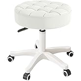 Small Chair Round Rolling Stool with Wheels PU Leather Height Adjustable Swivel Drafting Work SPA Salon Stools Home Office Chair