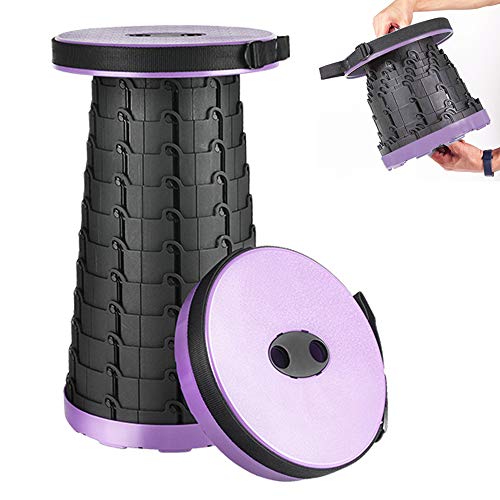 Aoblah Portable Folding Stool, Adjustable Lighweight Collapsible Foldable Plastic Stool, Small Retractable Stool Holds Up to 330 Lbs, Outdoor Travel Camping Fishing Garden Folding Stool (Purple)