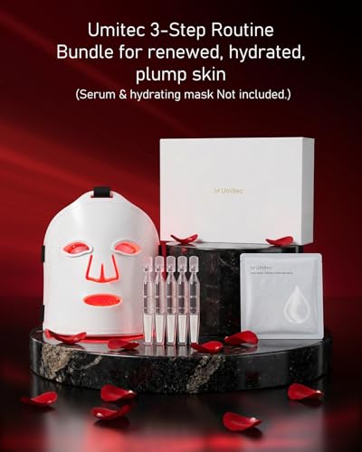 Umitec Zone Craft LED Face Mask, Red Light Therapy Mask, Four Modes Three Levels, Remote Control 10 Minutes, 4000mAh, Storage Bag, Eye Pads, Gift for Wife, Girls(White)