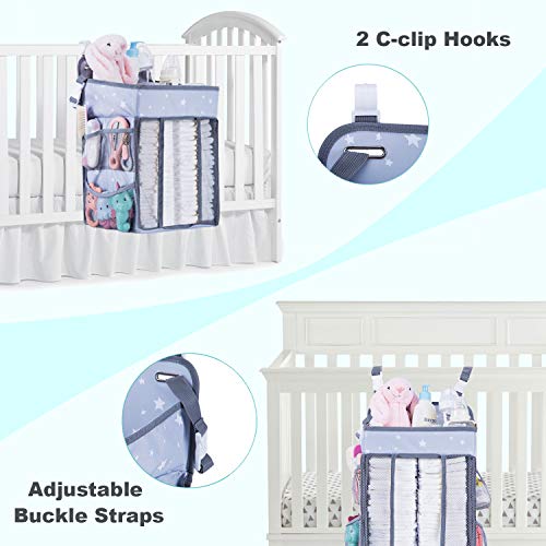 Diaper Caddy Organizer for Changing Table | Hanging Diaper Stacker for Nursery Organization | Crib Side Organizer | Newborn Baby Shower Gifts Light Grey
