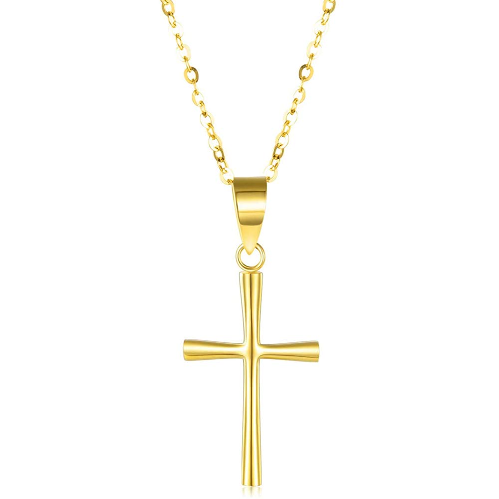 SISGEM 9 ct Gold Cross Necklace, Solid Yellow Gold Cross Pendant for Men Women Teens Children, 16"+1"+1"