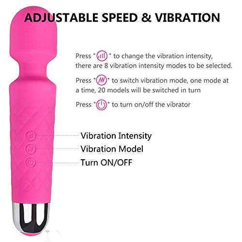 Handheld Personal Wand Massager Rechargeable with 8 Powerful Speeds 20 Vibration Modes, Cordless, Waterproof Massager for Muscle Aches Sports Recovery, Whisper Quiet - Pink