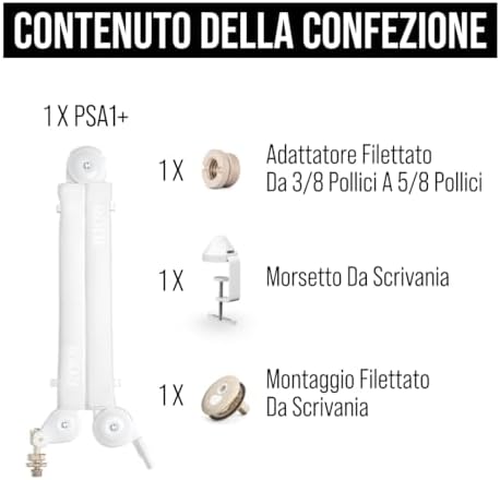 PSA1+ - Braccio professionale da studio con smorzamento a molla e gestione dei cavi (Bianco)