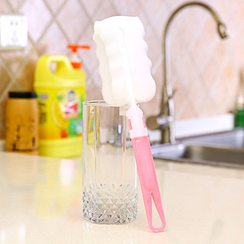 Ankola Sponge Brush,1 PCS Kitchen Cleaning Tool Sponge Brush For Wineglass Bottle Coffe Glass Cup (43'', Pink)