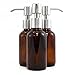 Amber Brown 4-Ounce Glass Bottles with Stainless Steel Pump Nozzles (4 Pack); Empty Boston Round Bottles Ideal for Lotion & Liquid Soap