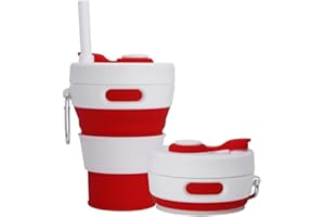 Collapsible Camping Cup with Straw Silicone Folding Coffee Cup Sport Bottle Portable Travel Outdoor Car 450ml