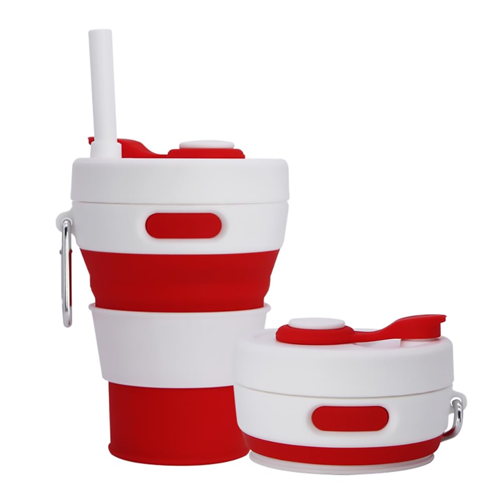 UNNESTAR Collapsible Camping Cup with Straw Silicone Folding Coffee Cup Sport Bottle Portable Travel Outdoor Car 450ml 16oz — image 1