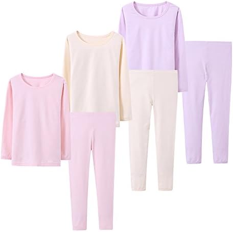 ABALACOCOBig Girls Boys 3 Sets (6pcs) Cotton Longs Sleeve Undershirts Autumn Winter Thermal Underwear Pants Suit 4-10T