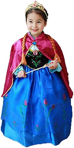 Skin9th Princess Anna Lace Paisley Chiffon Cosplay Costume Play Long Dress for Girls Kids