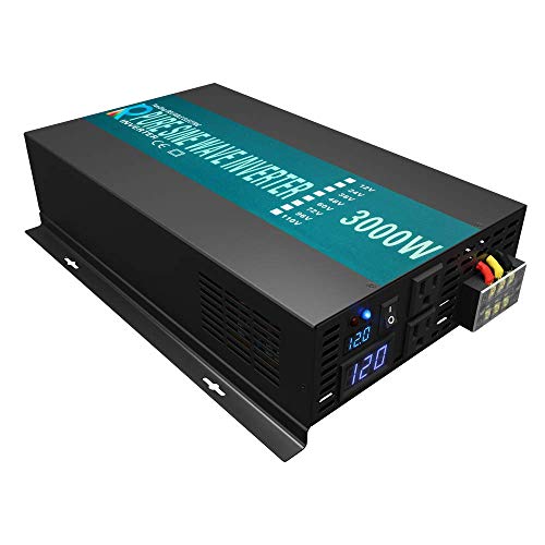 Reliable 3000W High Efficiency Pure Sine Wave Solar Power Inverter 12V 120V 60Hz Power Converter LED Display (Renewed)