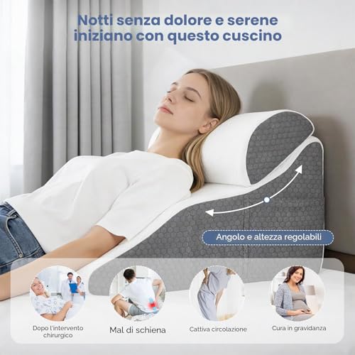 Strixorn Reading Pillow for Bed and Sofa, Curved Wedge Pillow with Memory Foam, Ergonomic Backrest, Reflux Pillow, Washable Case, Reflux Pillow for Adults, 50x50x30cm