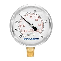 MEASUREMAN 2-1/2" dial,Glycerin Filled, Stainless