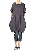 Mordenmiss Women's Stylish Sweatshirt Long Sleeve T-shirt Tops with Pockets (M, Dark Grey)